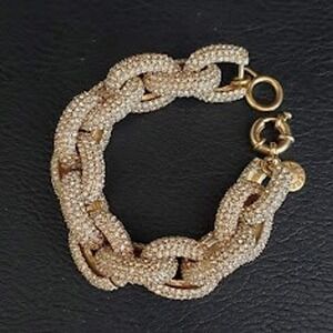 J Crew Pave Crystal Chunky Link Bracelet Gold Tone Statement Jewelry